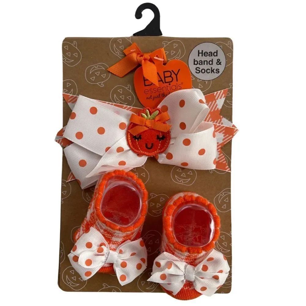 Baby Essentials Infant Girls Halloween Headwrap and Socks Set 0-6 Months NWT